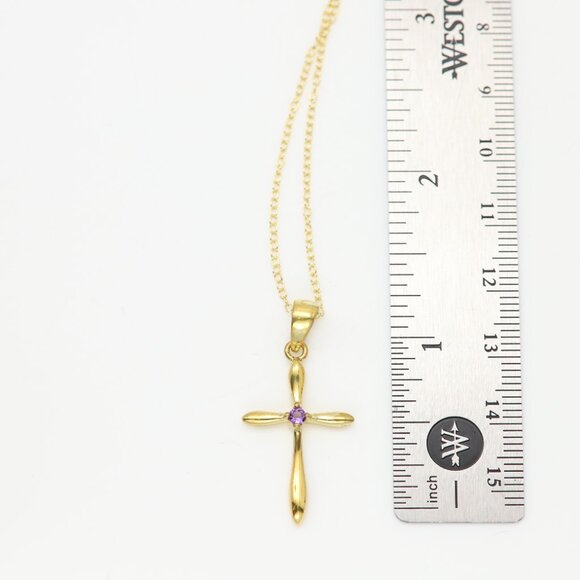 Silver Cross Natural Purple Amethyst Cross Pendant plated with 14k gold - Picture 10 of 10